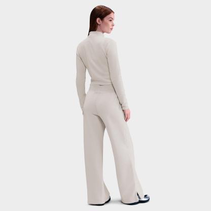 Women's Nithtke Sportswear Phoenix Fleece Plush High Wide-Leg Cozy Fleece Pants - Light Bone/Sail