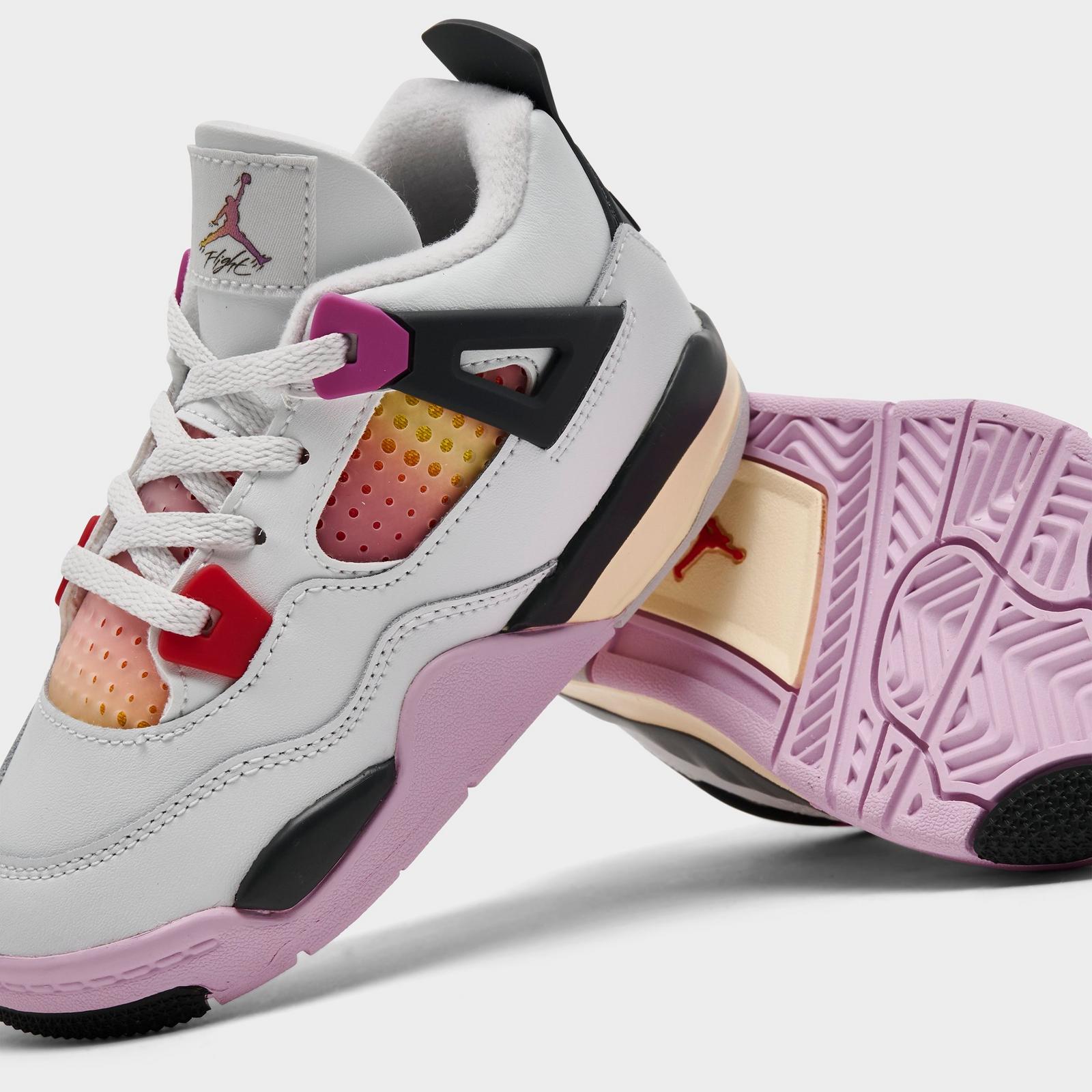 Kids' Toddler Air Jordan Retro 4 Basketball Shoes - Off White/Anthracite/Fire Pink - view 3