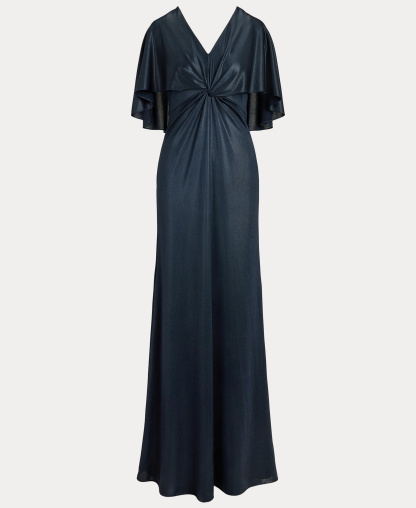 Lauren Ralph Lauren Women's Metallic Jersey Twist-Front Cape Gown - Navy