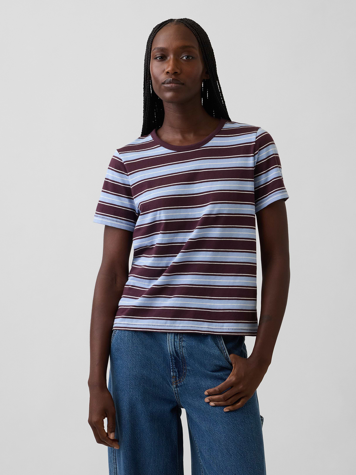 Organic Cotton VintageSoft T-Shirt - Purple burgundy stripe