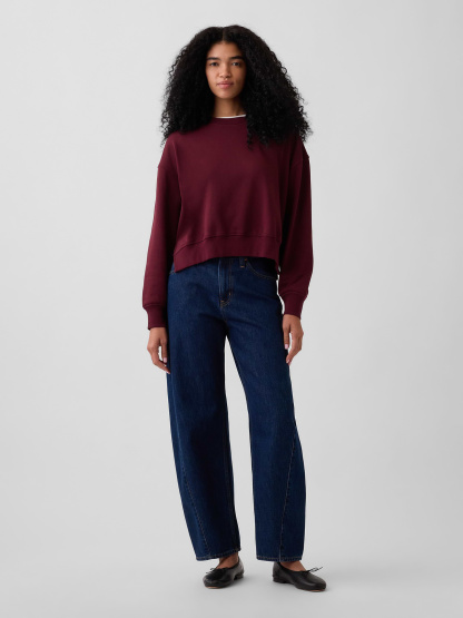 VintageSoft Terry Oversized Wedge Side-Slit Sweatshirt - Purple burgundy
