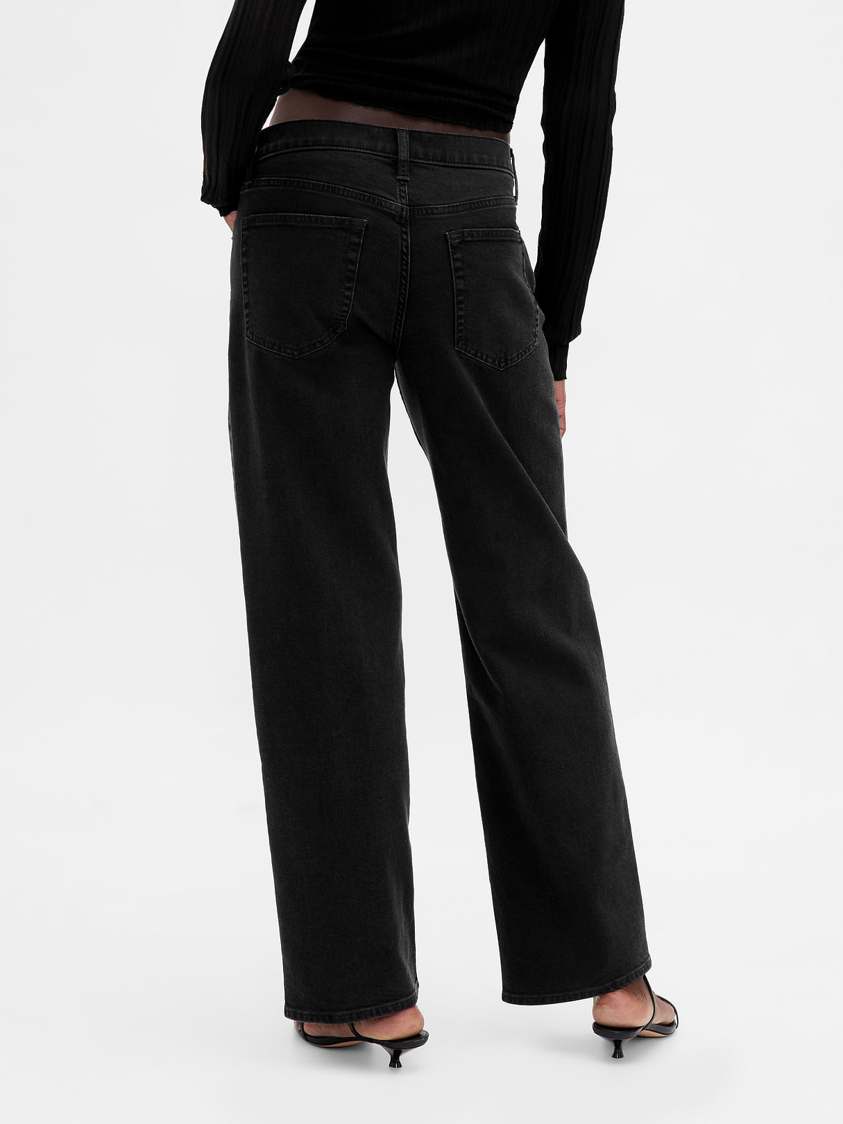 Low Rise Lace-Up '90s Loose Jeans - Black