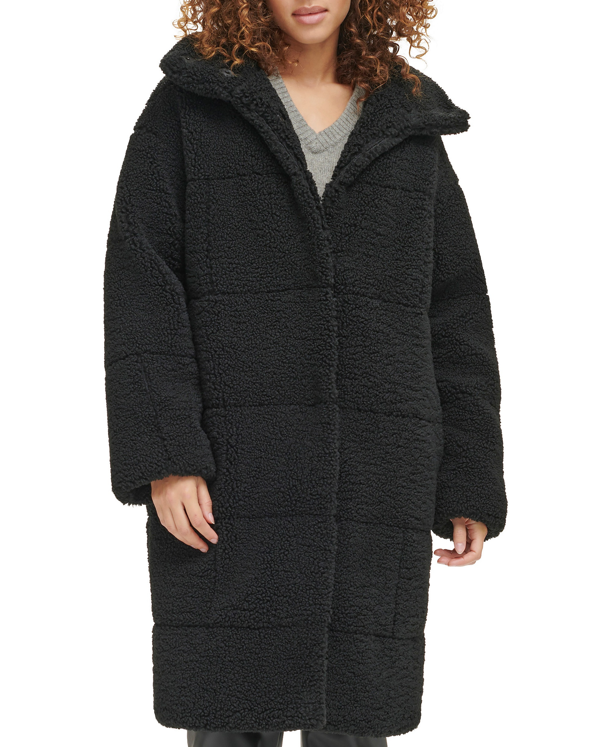 Levi's Women's Long Sherpa Snap-Closure Teddy Coat - Black
