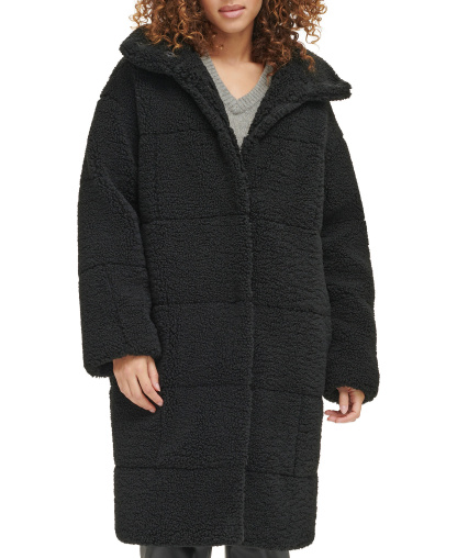 Levi's Women's Long Sherpa Snap-Closure Teddy Coat - Black