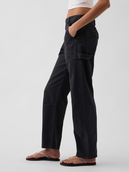 Mid Rise Barrel Utility Ankle Pants - Black