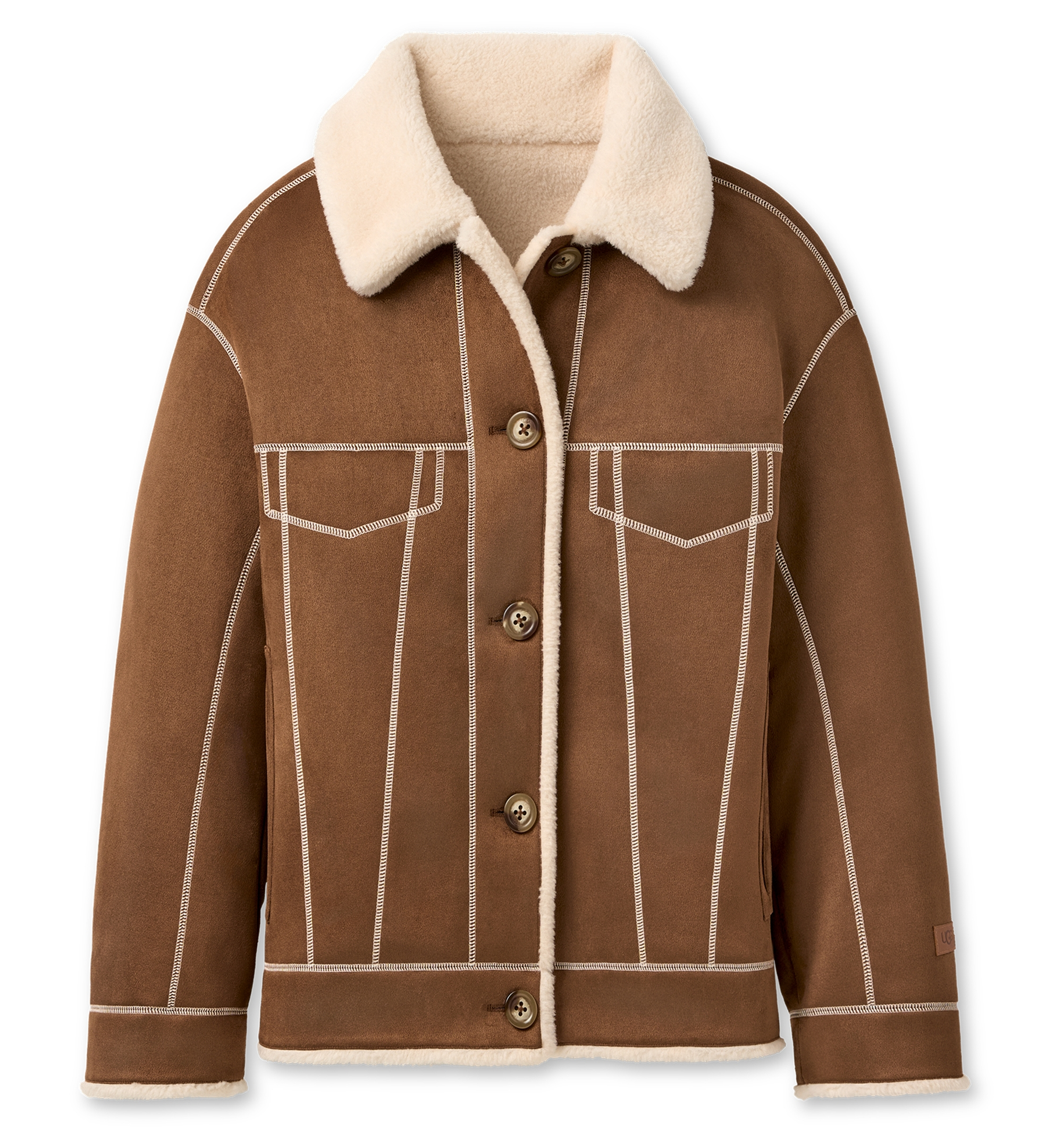 UGG Women's Frankie Collared Neck Reversible Trucker Jacket - Dark Chestnut / Cream