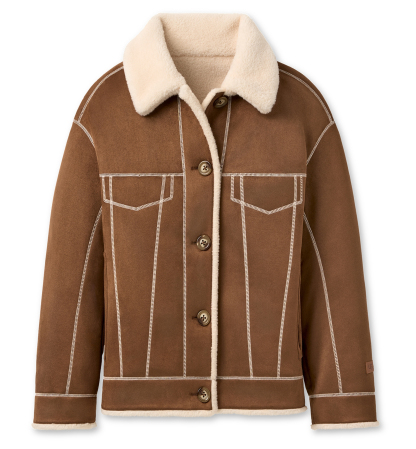 UGG Women's Frankie Collared Neck Reversible Trucker Jacket - Dark Chestnut / Cream