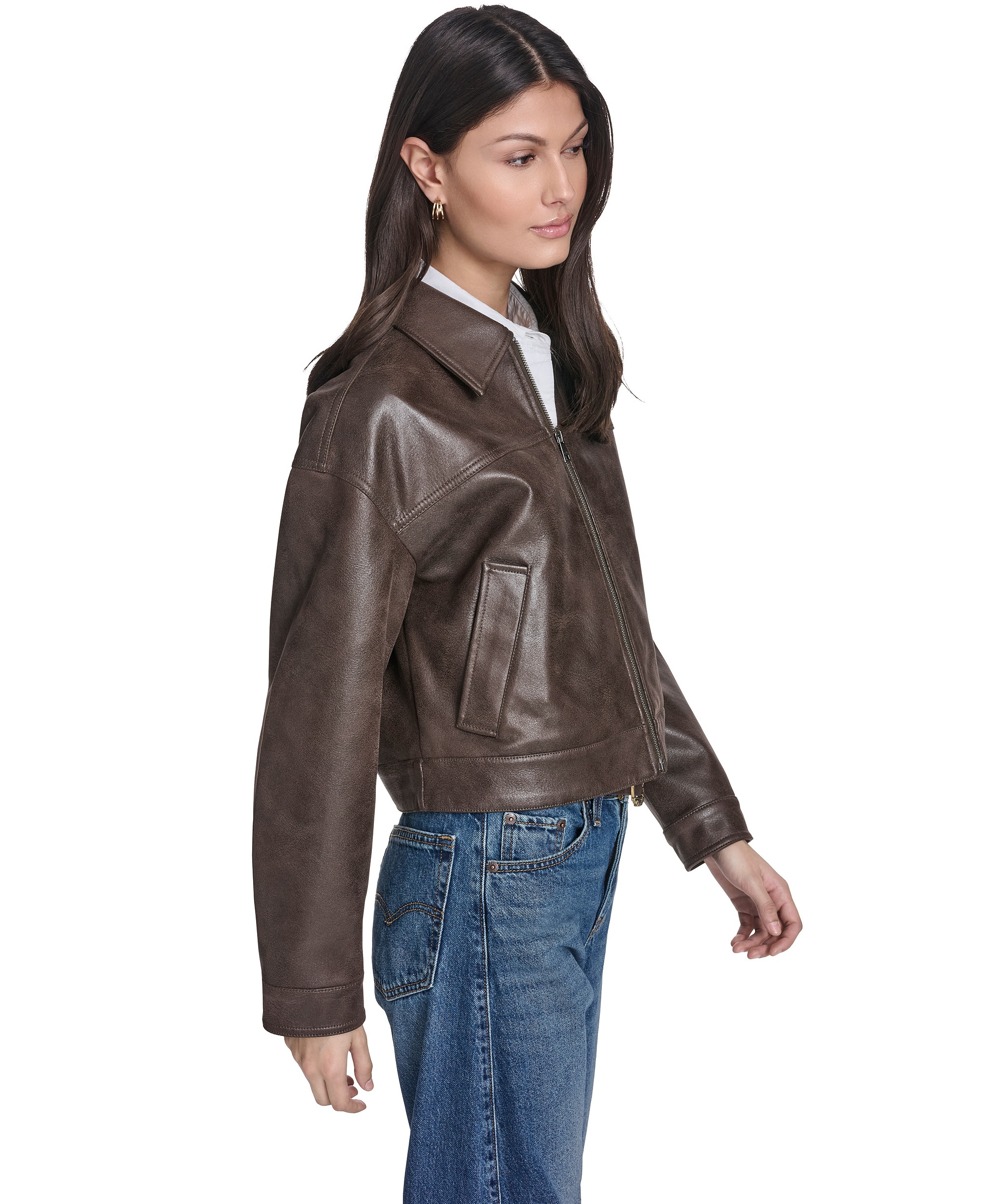 Levi's Women's Faux Suede Relaxed-Fit Zip-Front Jacket - Dark Brown