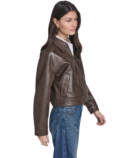 Levi's Women's Faux Suede Relaxed-Fit Zip-Front Jacket - Dark Brown
