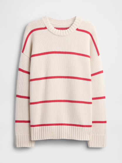 100% Cotton Oversized Sweater - Red & white stripe
