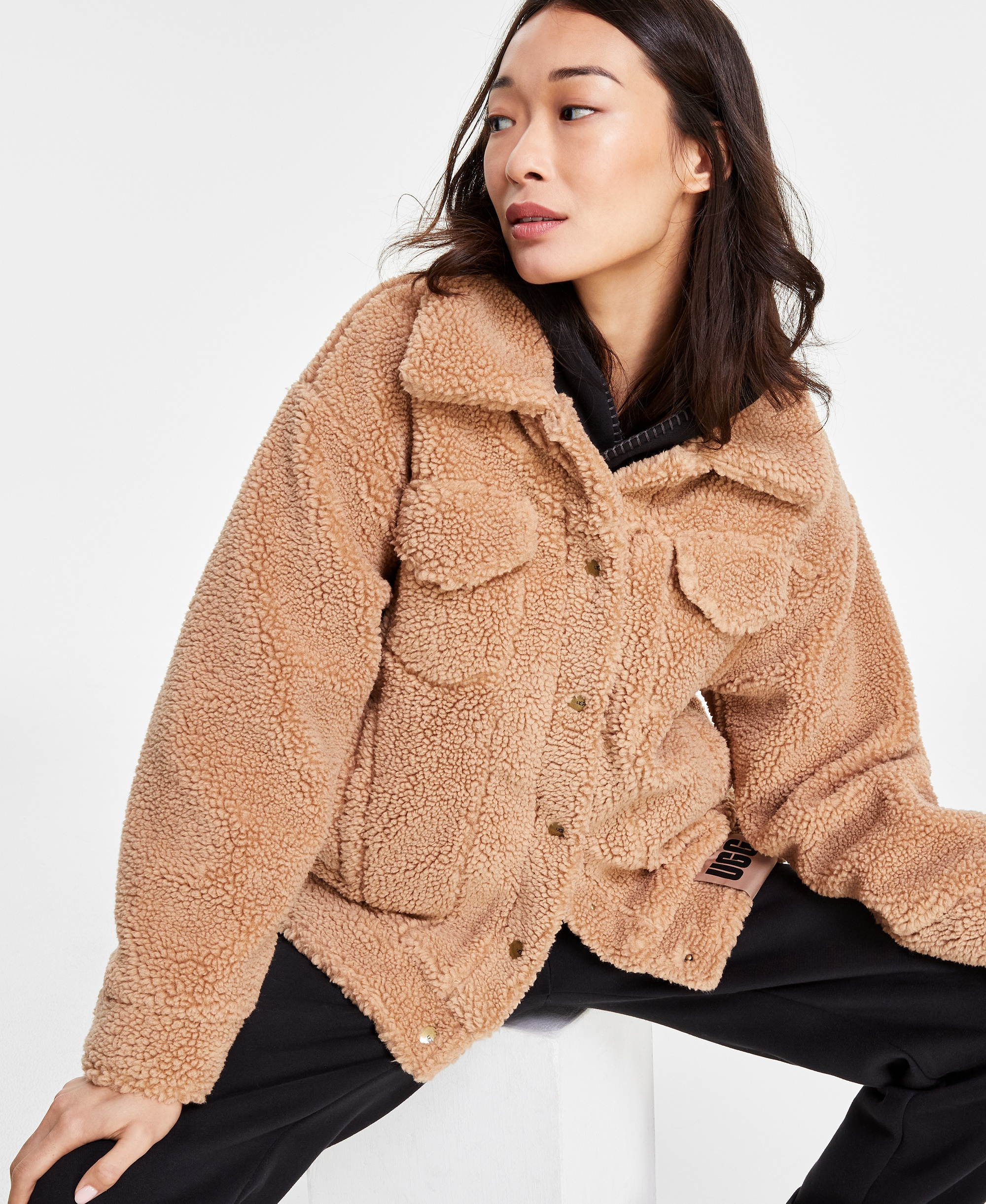 UGG Women's Frankie Sherpa Fleece Trucker Jacket - Camel Brown