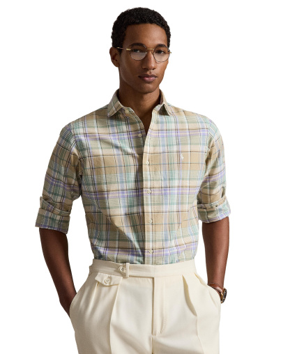 Polo Ralph Lauren Men's Classic-Fit Plaid Brushed Oxford Shirt - Khaki Faded Mint Multi