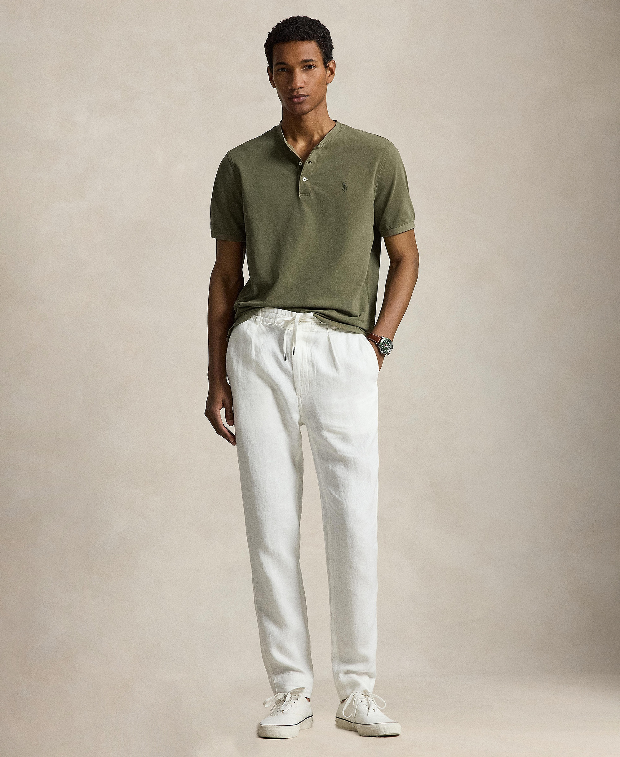 Polo Ralph Lauren Men's Featherweight Mesh Henley Shirt - Cruise Olive