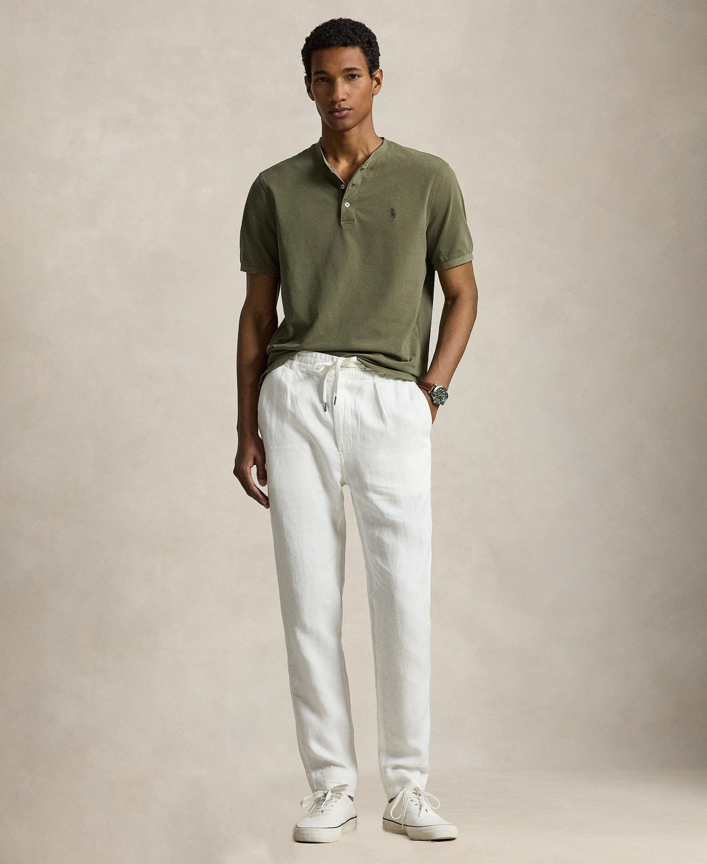 Polo Ralph Lauren Men's Featherweight Mesh Henley Shirt - Cruise Olive