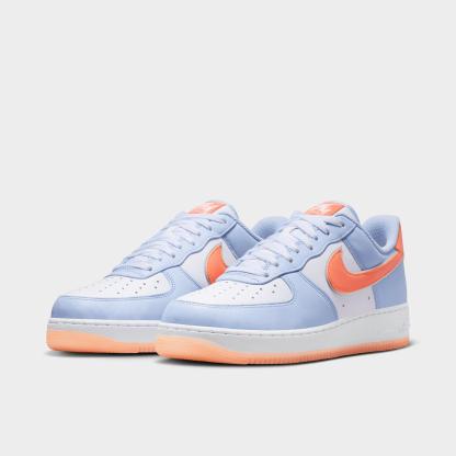 Men's Nithtke Air Force 1 '07 Casual Shoes - Part 1 - Hydrogen Blue/White/Orange Frost/Metallic Silver - Both shoes facing left