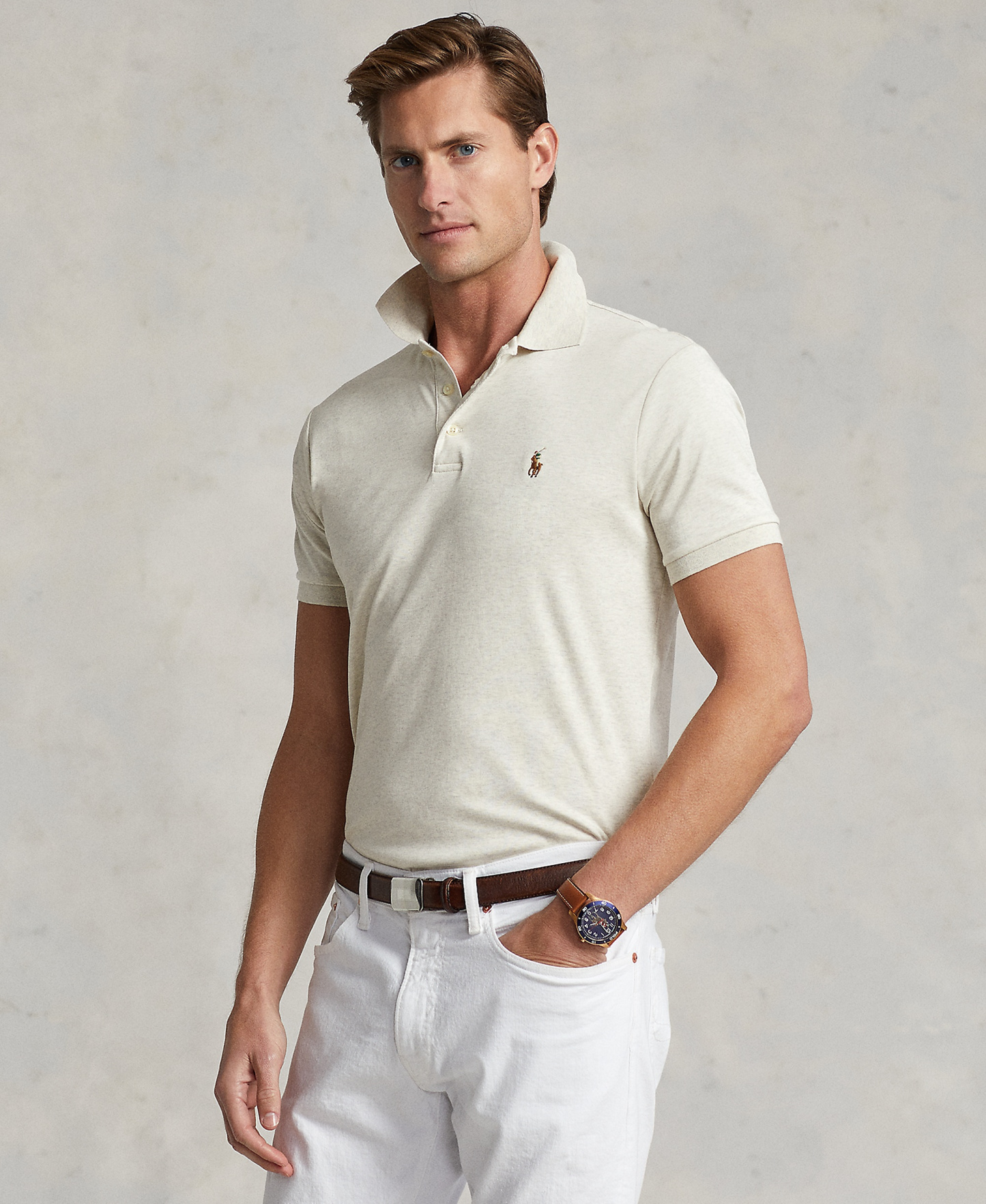 Polo Ralph Lauren Men’s Slim-Fit Soft Cotton Polo Shirt - Cream Heather