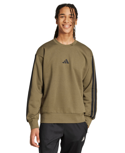 adidas Men's Essentials 3-Stripes Fleece Sweatshirt - Olive Strata