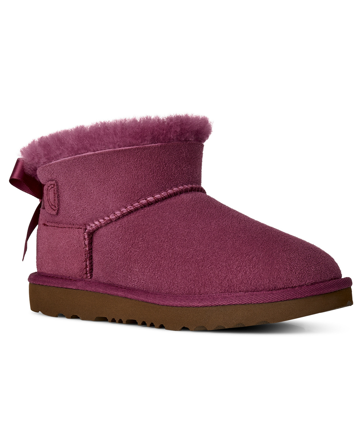 UGG® Kids Ultra Mini Bailey Bow Round Toe Booties - Dark Winterberry
