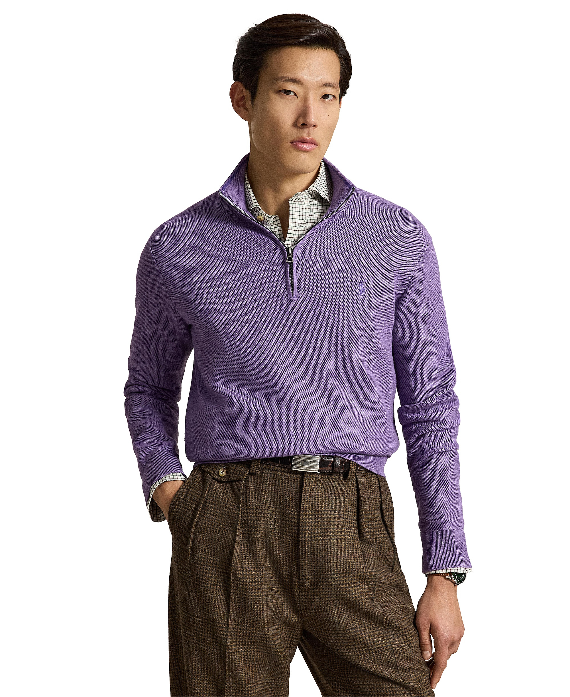 Polo Ralph Lauren Men's Mesh-Knit Cotton Quarter-Zip Sweater - Light Coronet Purple Heather