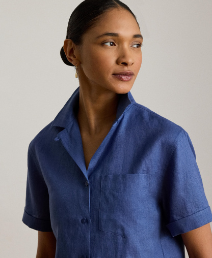 Lauren Ralph Lauren Women's Linen Short-Sleeve Camp Shirt - Inky Blue