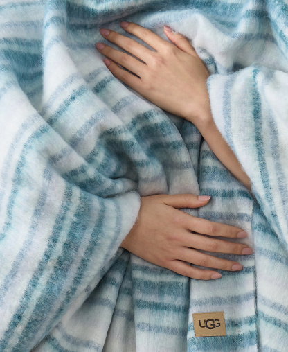 UGG® Joana Striped Throw, 50" x 70" - Silver Blue