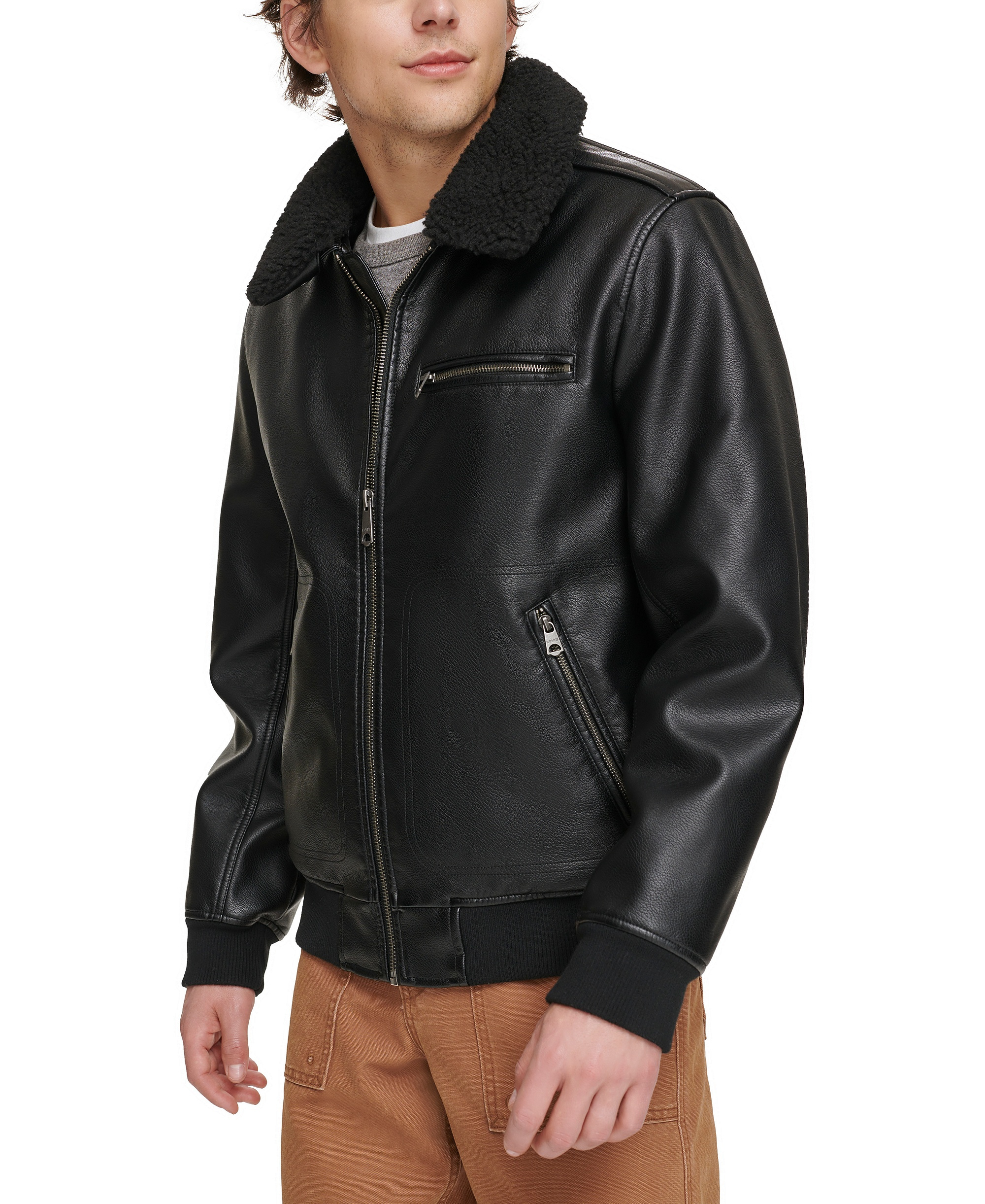 Levi's Men's Sherpa Collar Faux Leather Bomber Jacket - Black