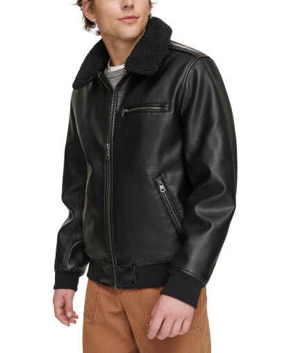 Levi's Men's Sherpa Collar Faux Leather Bomber Jacket - Black