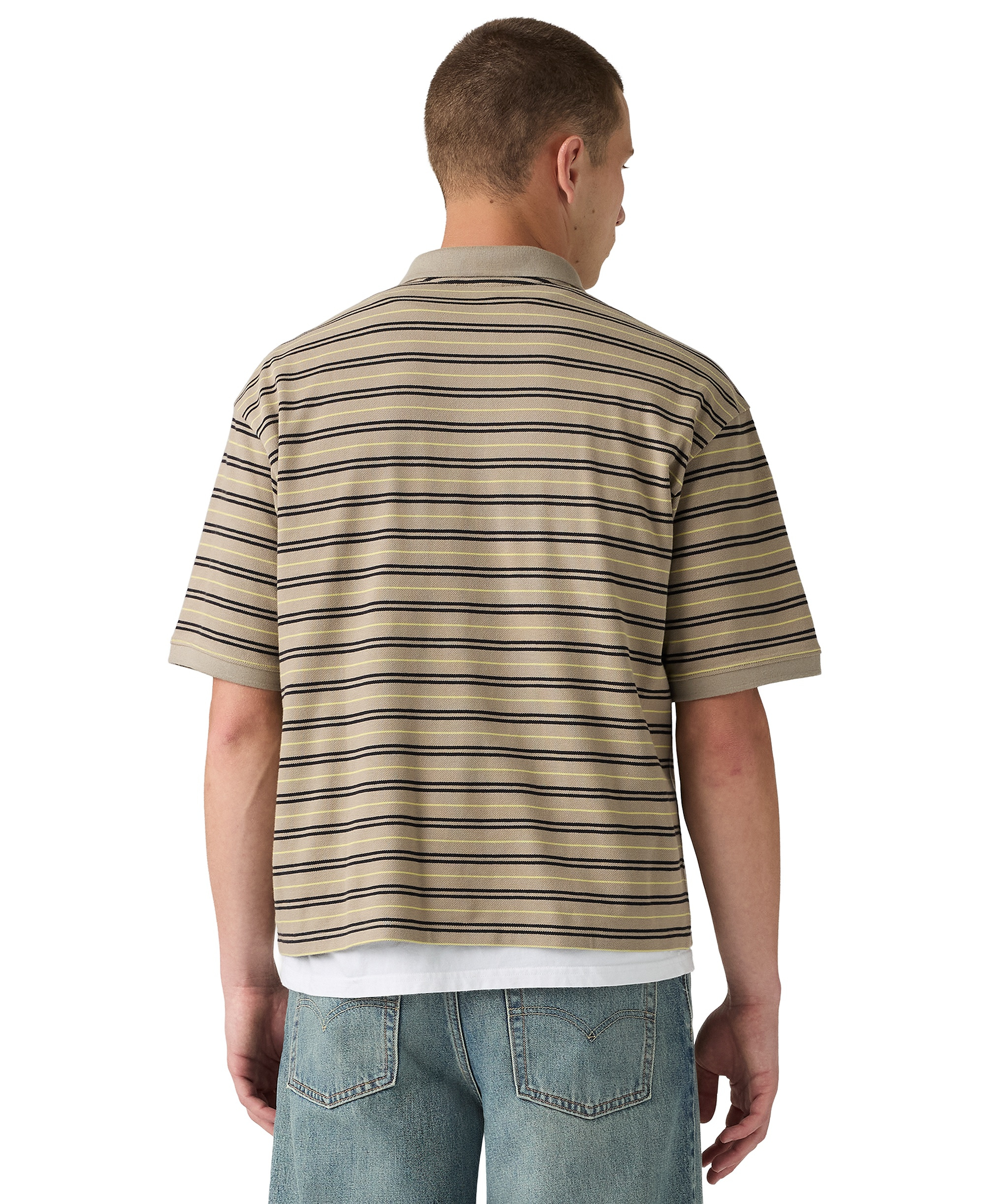 Levi's Men's Striped Pattern Boxy Polo Shirt - Khaki