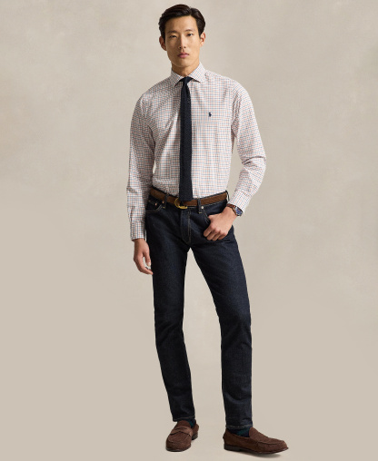 Polo Ralph Lauren Men's Classic-Fit Plaid Brushed Oxford Shirt - White Orange Multi