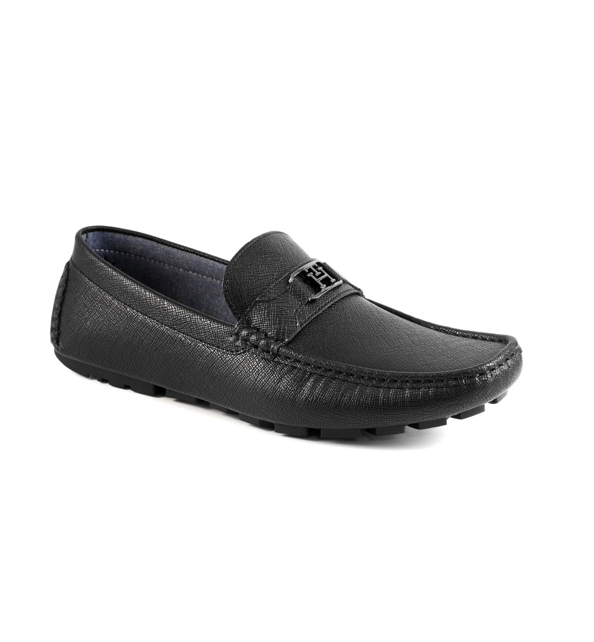 Tommy Hilfiger Men's Attle Moc Toe Driving Loafers - Black saffiano texture