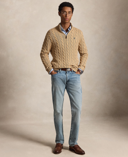 Polo Ralph Lauren Men's Cable-Knit Cotton Sweater - Camel Melange