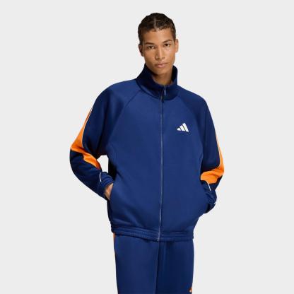 Men's adidas Stadium Track Jacket - Dark Blue/Pure Orange/Off White - view 1