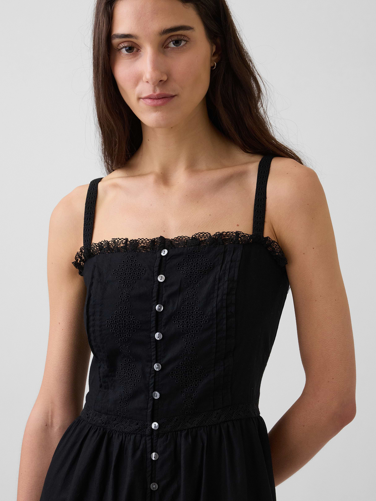 Eyelet Tiered Maxi Dress - True black