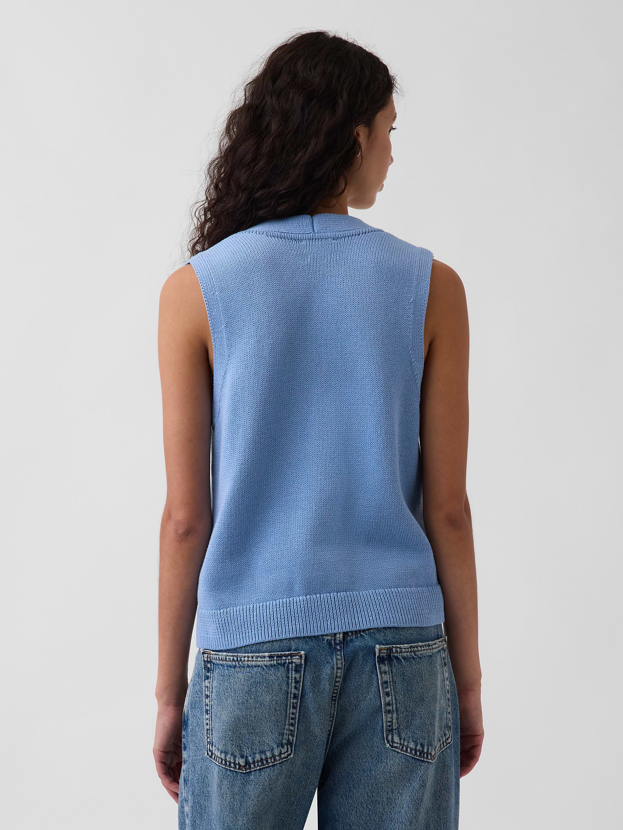 100% Cotton Pocket Sweater Vest - Blue suede
