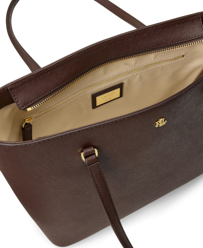 Lauren Ralph Lauren Crosshatch Leather Karly Medium Shopper Tote Handbag - Chestnut Brown