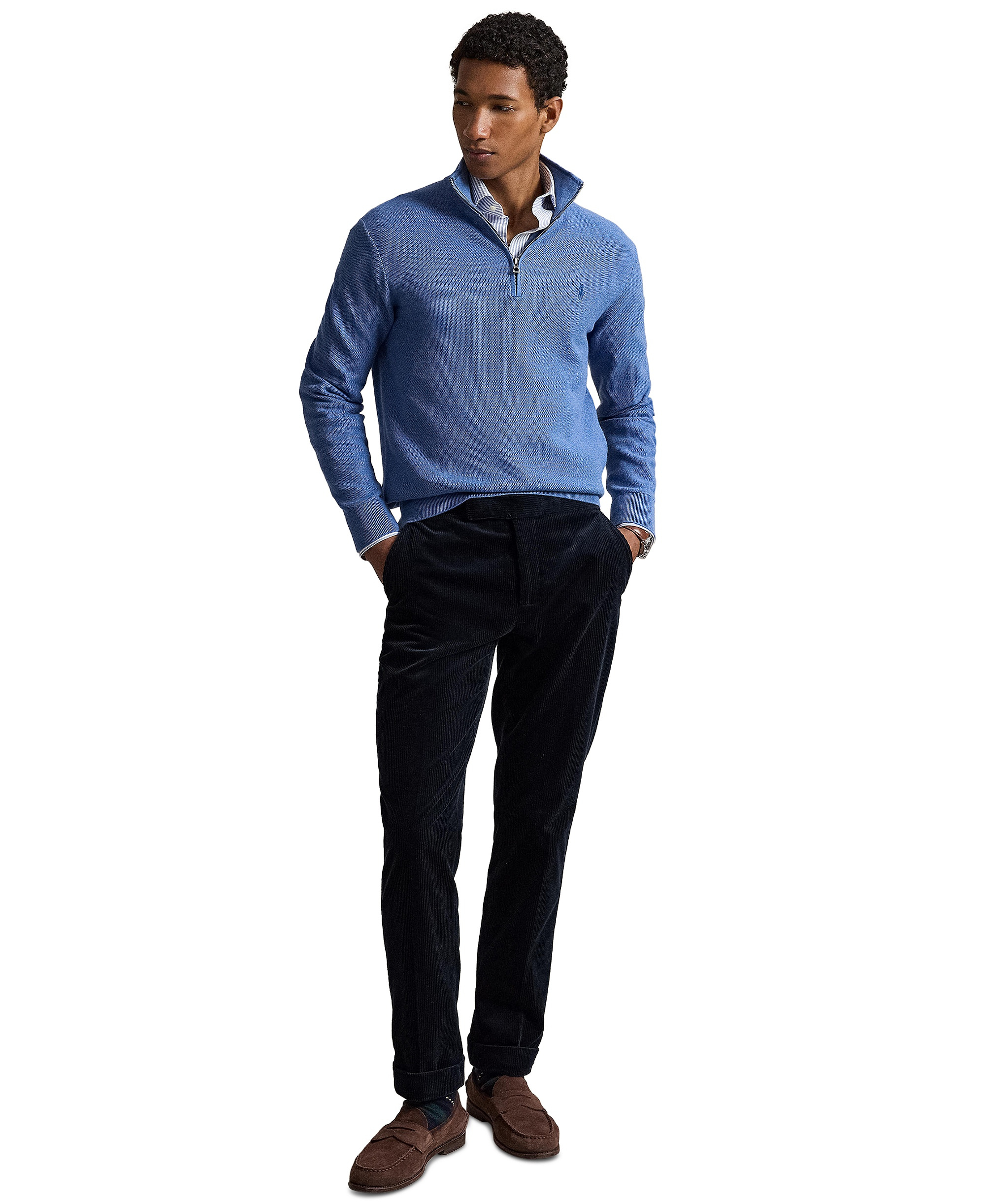 Polo Ralph Lauren Men's Mesh-Knit Cotton Quarter-Zip Sweater - Blue Borage Heather