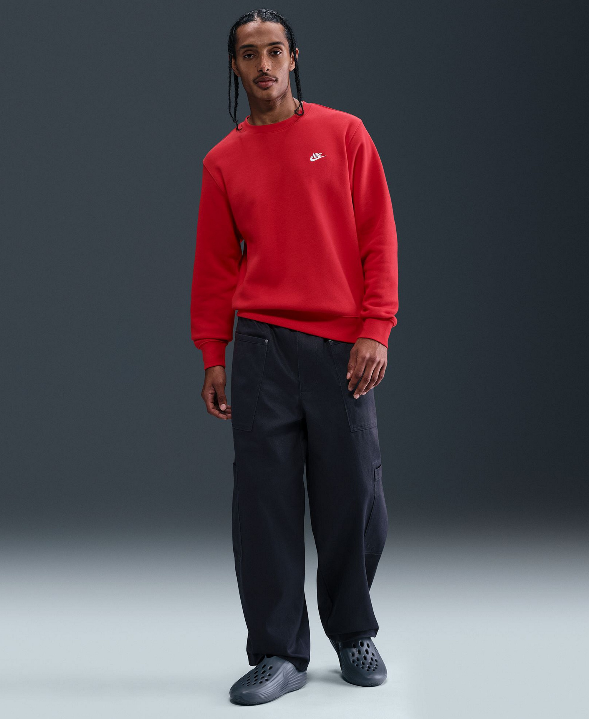 Nike Men's Club Fleece Crewneck Logo Sweatshirt - University Red/White