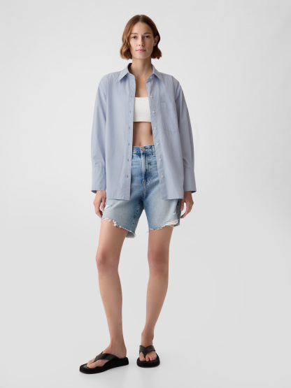 Organic Cotton Poplin Stripe Big Shirt - ice blue