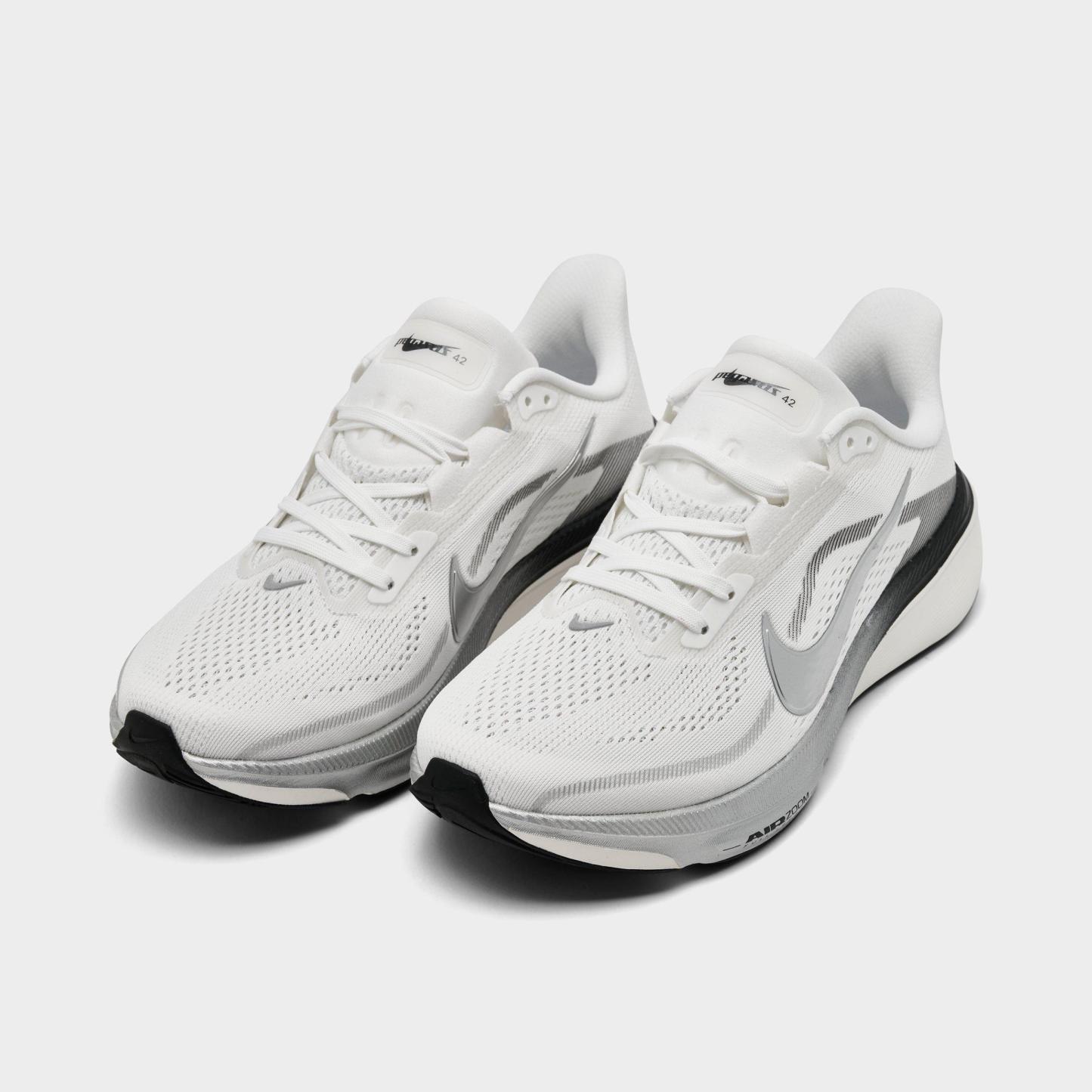 Women's Nithtke Pegasus 42 Running Shoes - Part 2 - Summit White/Metallic Silver - Both shoes facing left