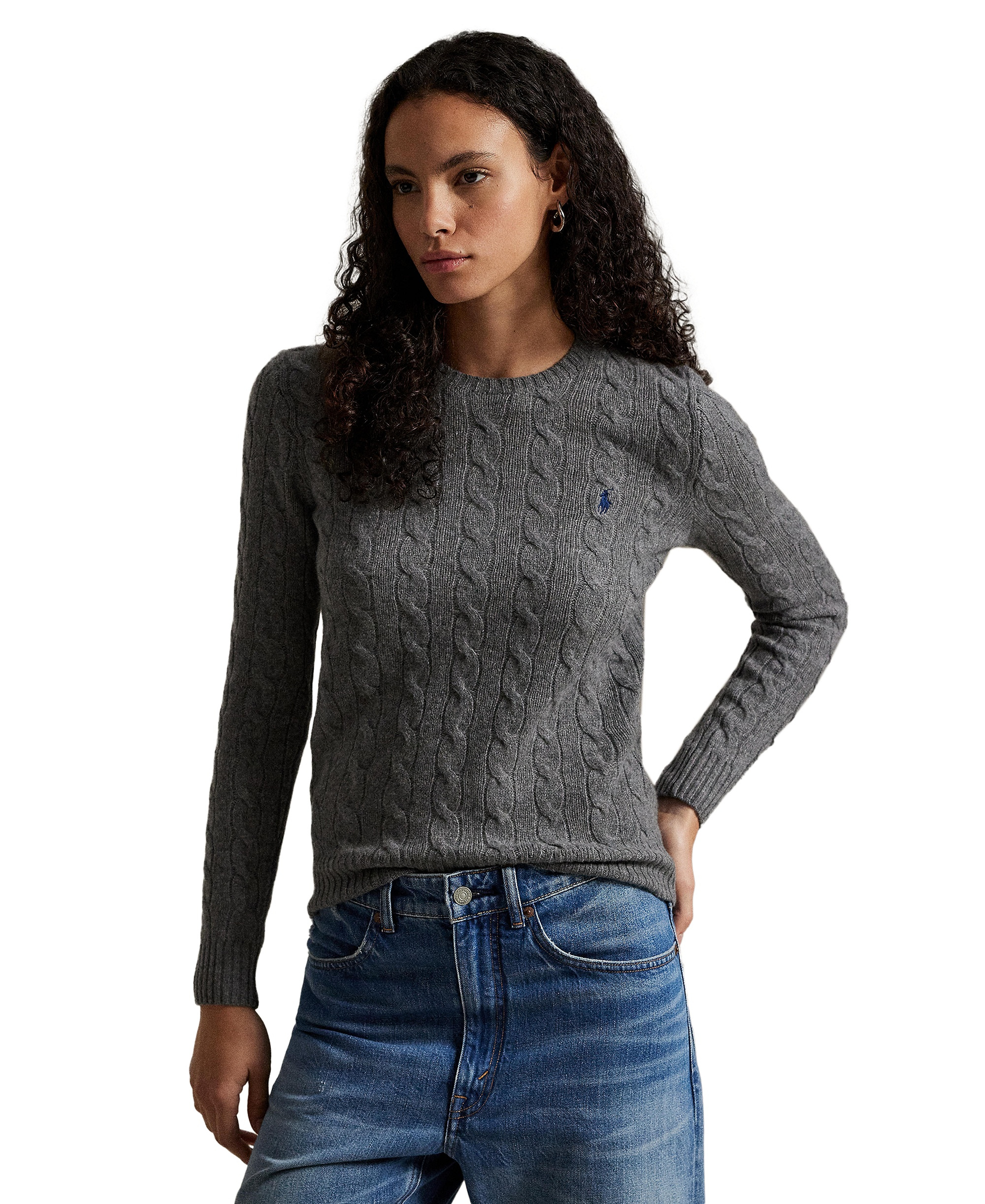 Polo Ralph Lauren Women's Cable Wool-Cashmere Crew Neck Sweater - Flannel Grey Heather
