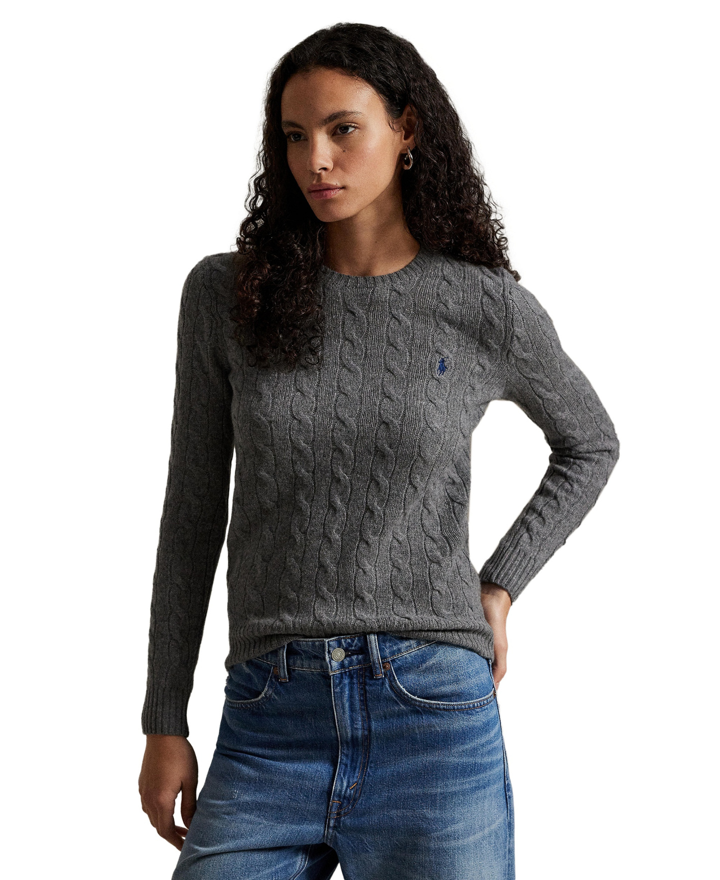 Polo Ralph Lauren Women's Cable Wool-Cashmere Crew Neck Sweater - Flannel Grey Heather