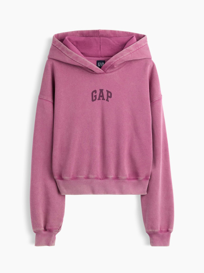 VintageSoft Crop Logo Hoodie - Dahlia pink