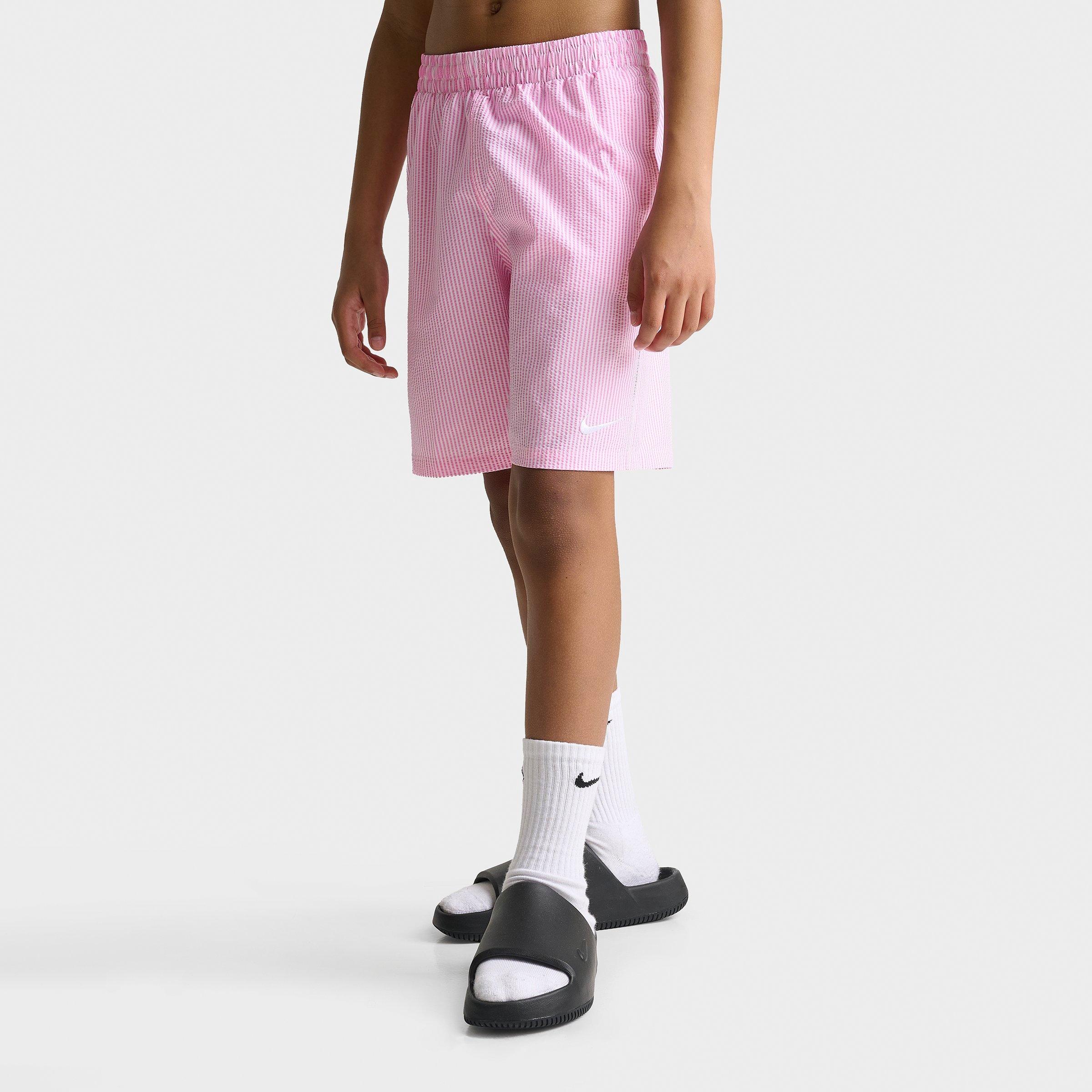 Big Kids' Nithtke Seersucker Ripple Brief-Lined 7" Volley Swim Shorts - Pink Glow