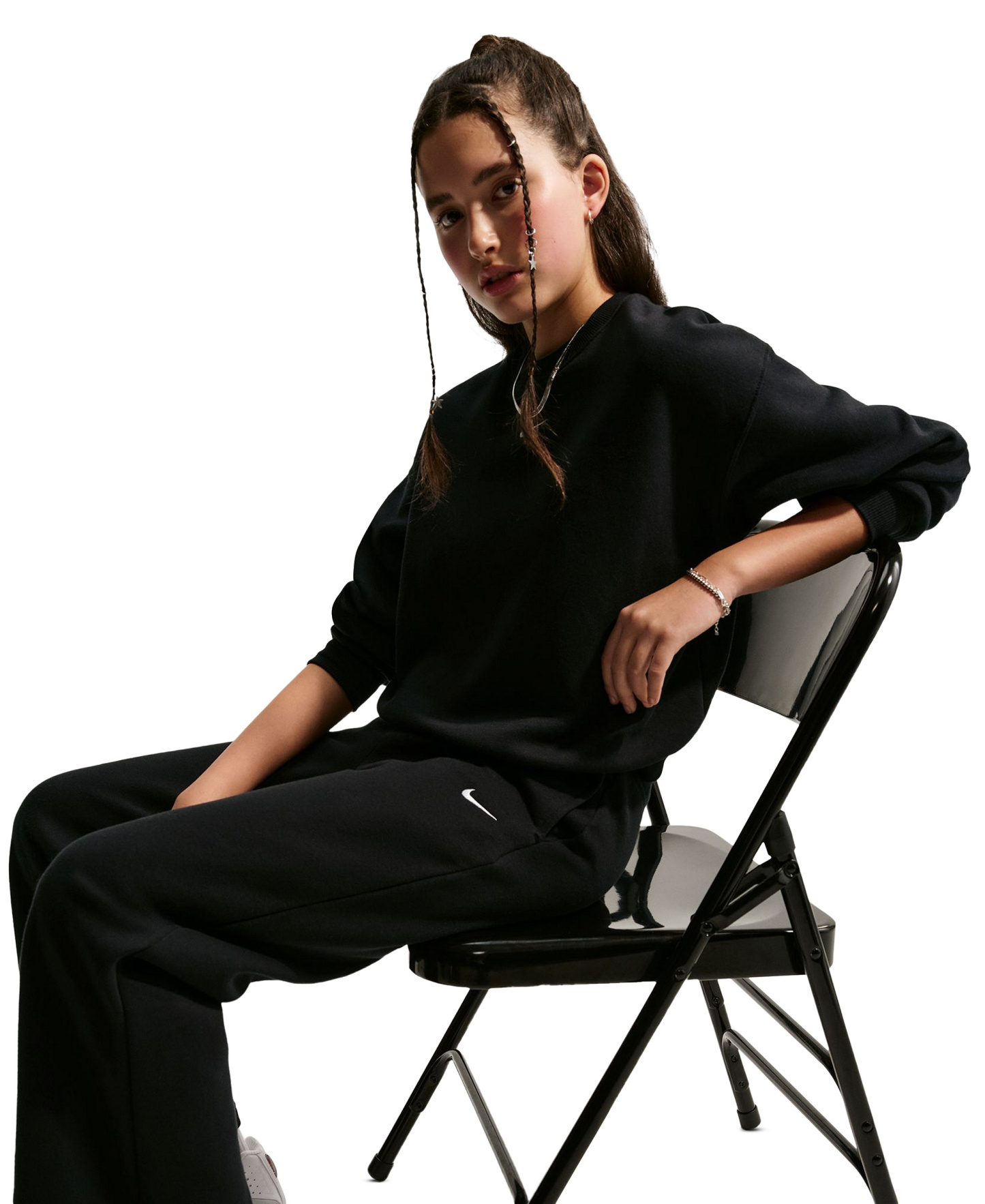 Nike Girls' 7-16 Sportswear Studio Fleece Wide Leg Pants - Black