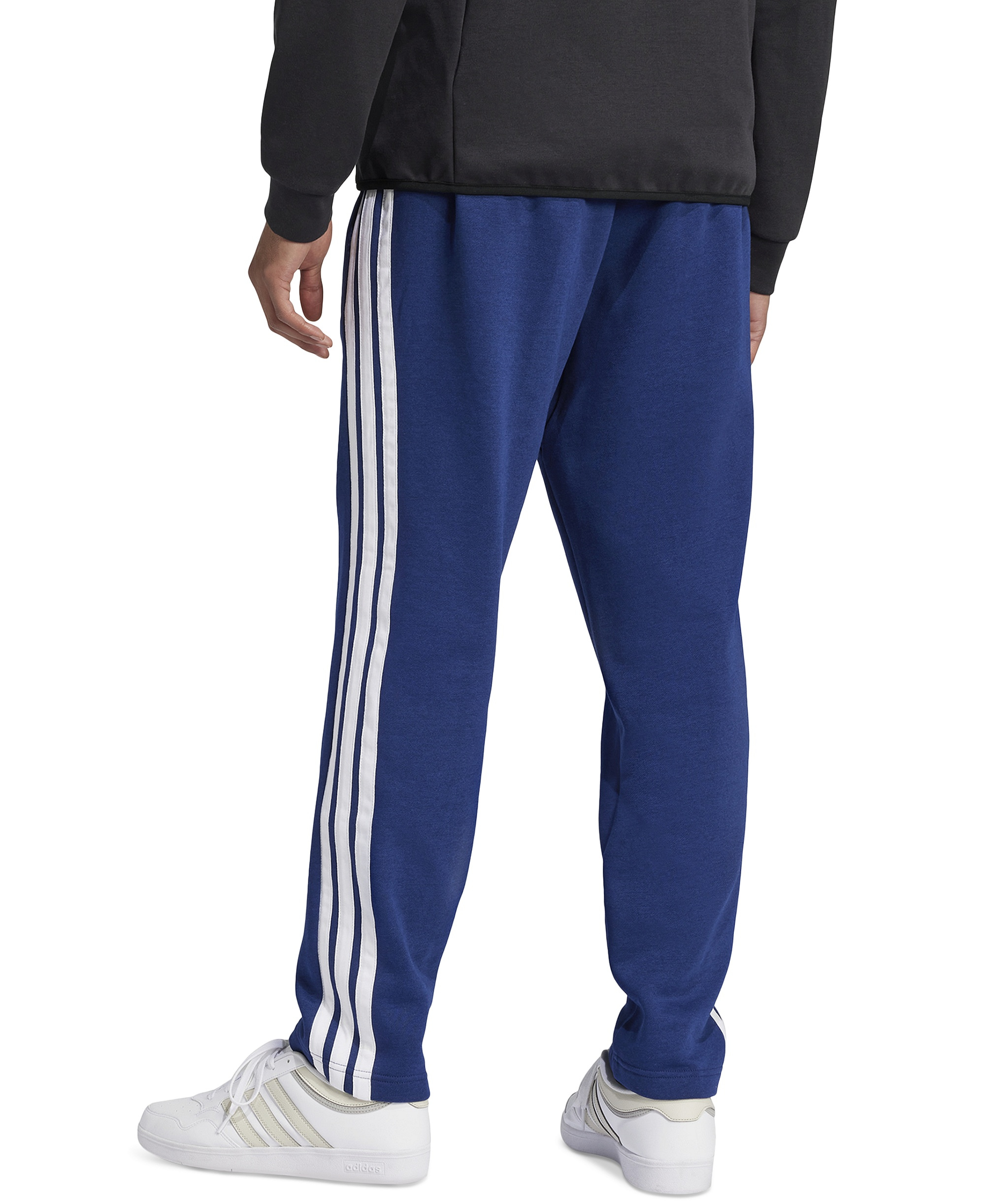 adidas Men's Essentials 3-Stripes Regular Open Hem Fleece Pants - Dark Blue/White