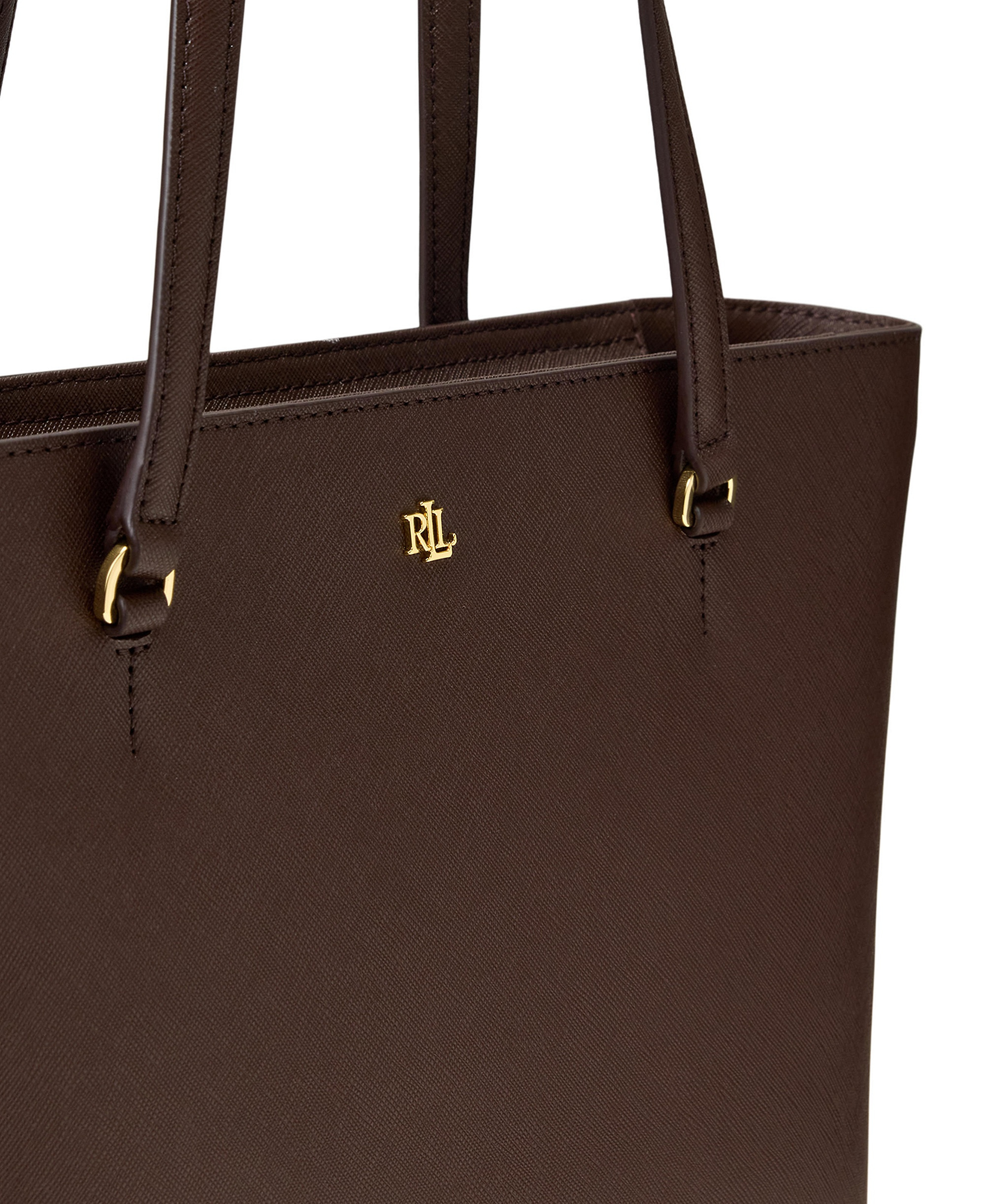Lauren Ralph Lauren Crosshatch Leather Karly Medium Shopper Tote Handbag - Chestnut Brown