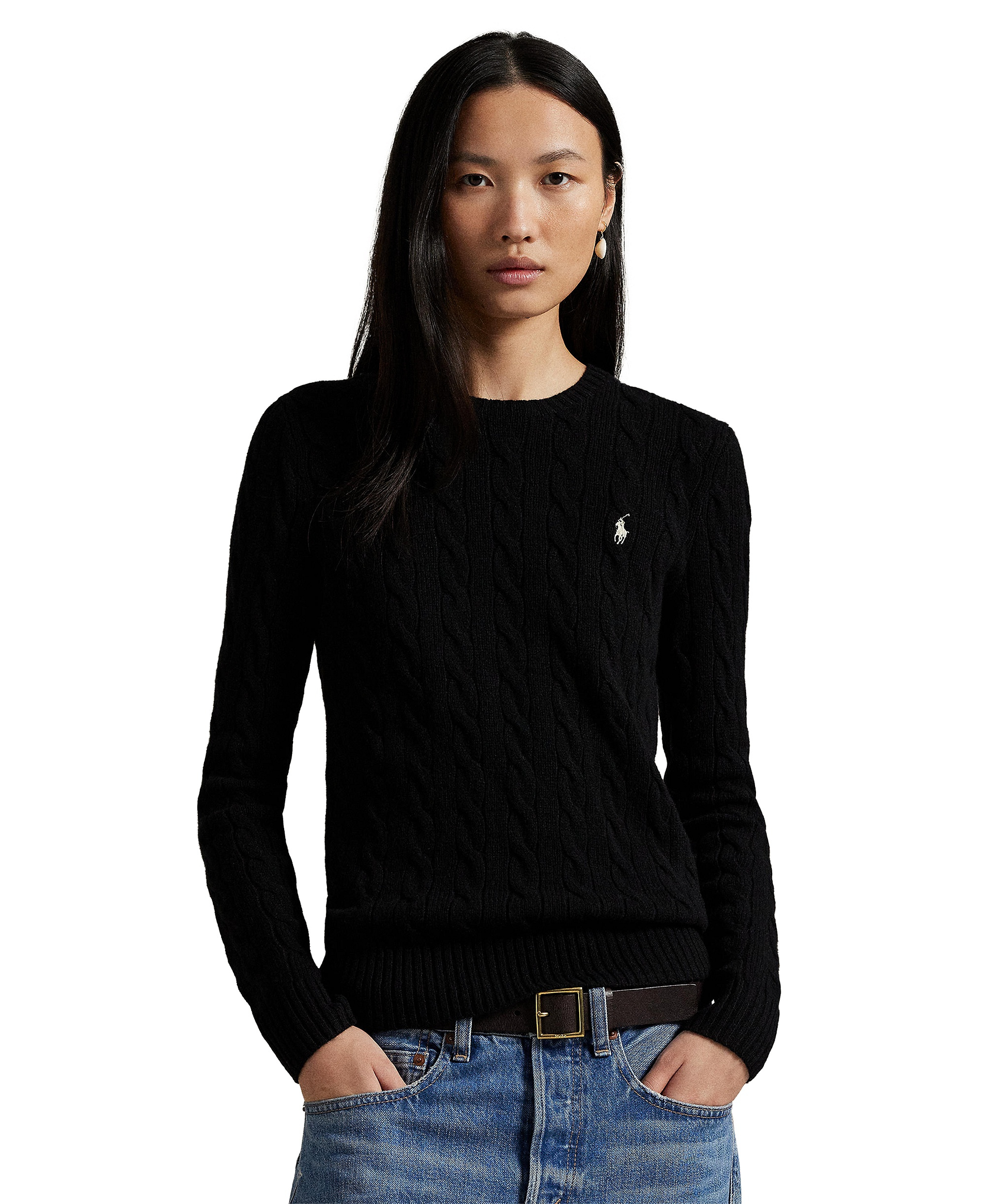 Polo Ralph Lauren Women's Cable Wool-Cashmere Crew Neck Sweater - Polo Black