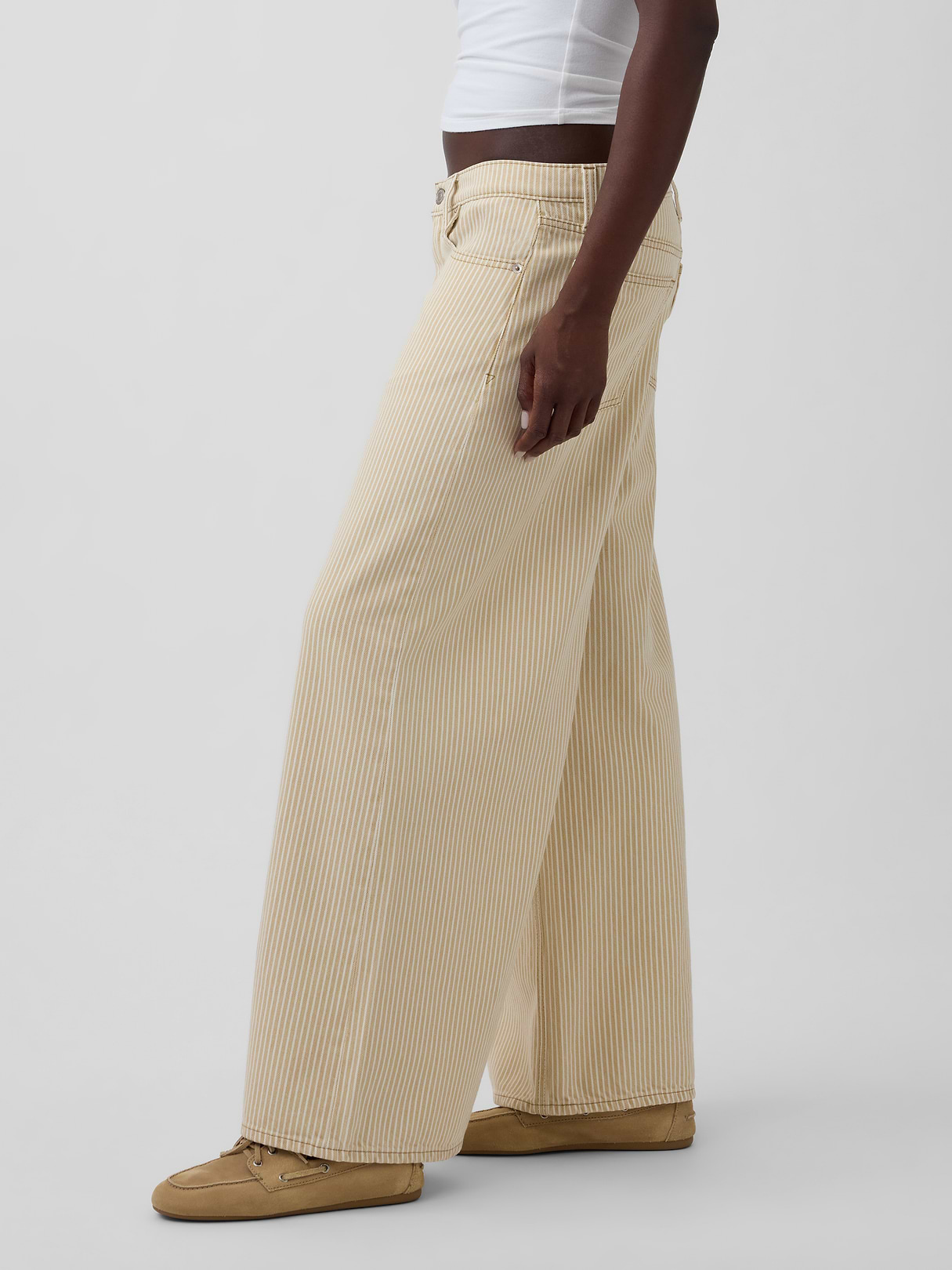 Low Slung Extra Baggy Jeans - Khaki tan stripe