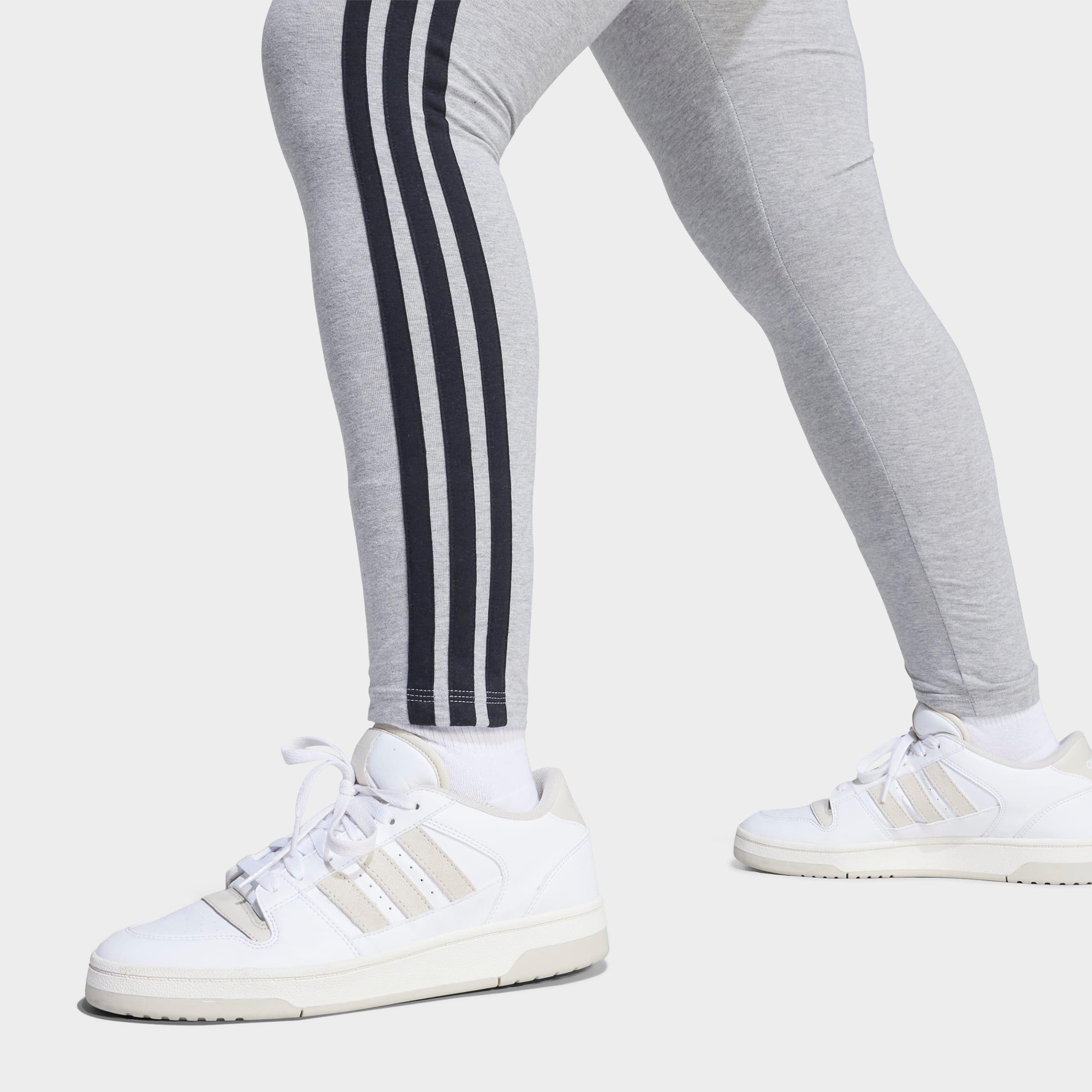 Women's adidas Essentials 3-Stripes Cotton Leggings (Plus Size) - Medium Grey Heather/Black