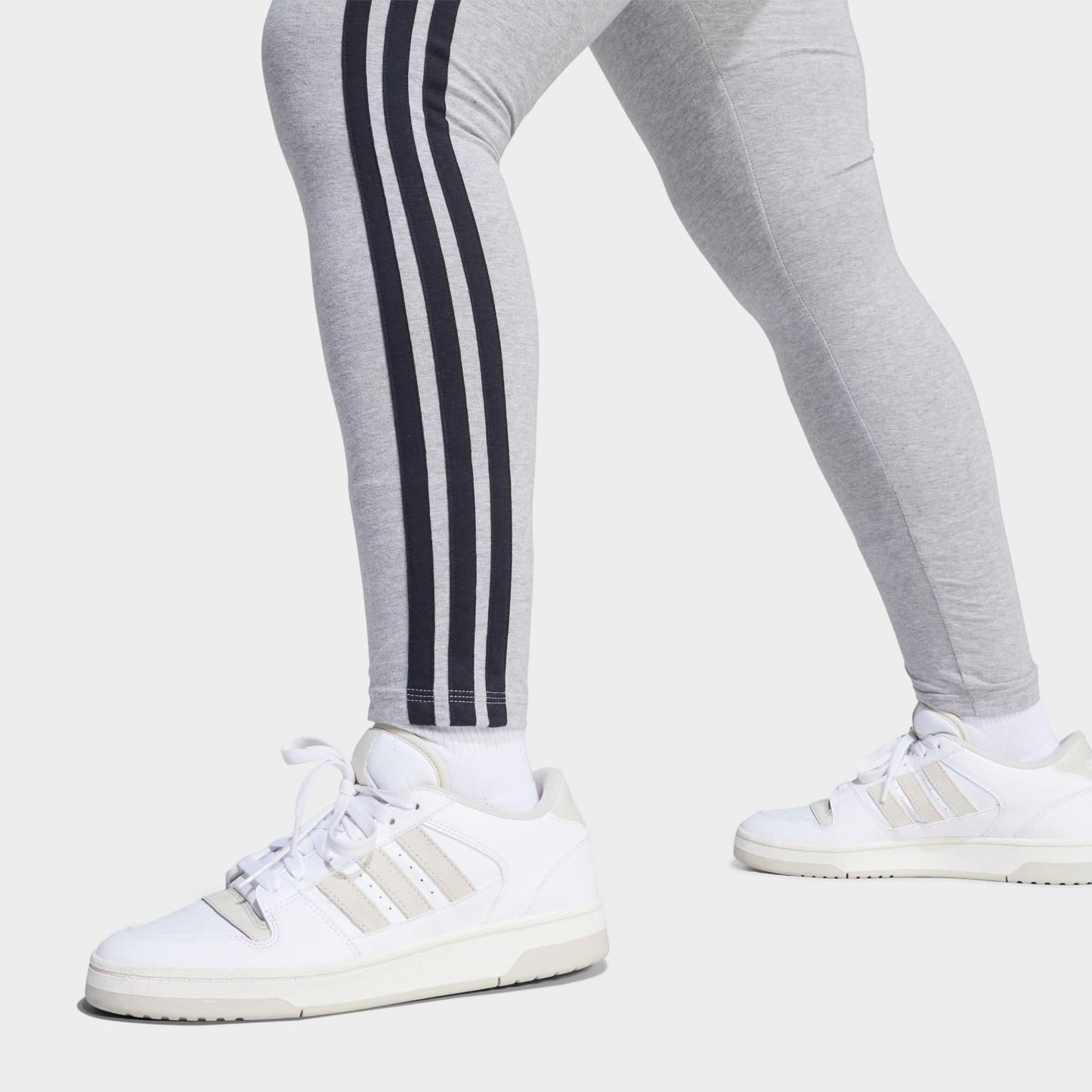 Women's adidas Essentials 3-Stripes Cotton Leggings (Plus Size) - Medium Grey Heather/Black